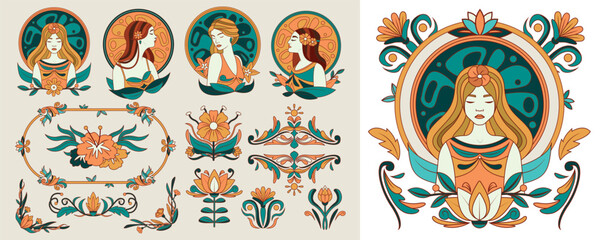 Decorative Floral Illustrations Featuring Women