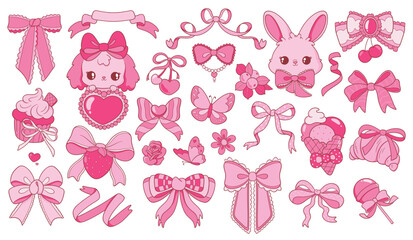Cute Pink Bow and Sweet Treat Illustrations