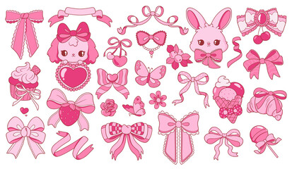 Obraz premium Cute Pink Bow and Sweet Treat Illustrations