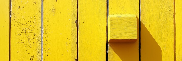 Focusing on a textured, worn yellow painted surface, this image explores rustic charm and artistic simplicity in design.