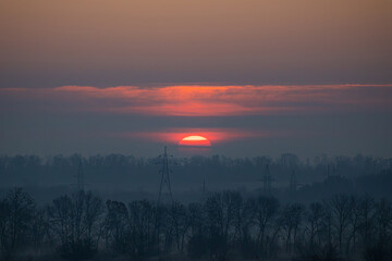 gloomy dawn in the fog