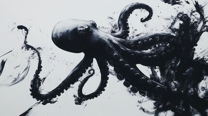 Black Ink Octopus Abstract Art
