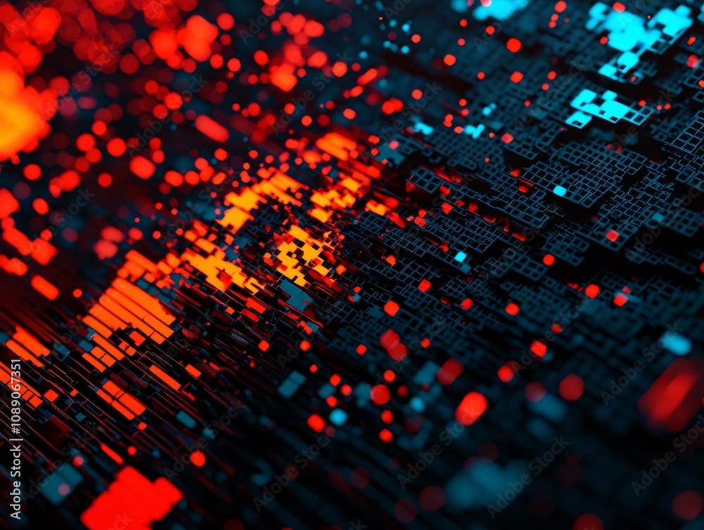 Poster abstract digital art displaying vibrant colors and intricate pixel patterns representing data visual