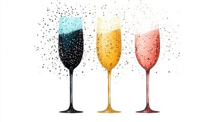 Minimalist Champagne Flute Icon with Sparkling Details on White Background