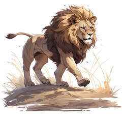 Obraz premium Illustration of a lion running, lion image isolated on a white background, lion design art, lion clip art image, Graphic logo, lion drawing clip art, lion Illustration painting, lion cartoon image