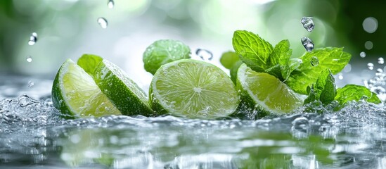Lime and Mint in Water Splash