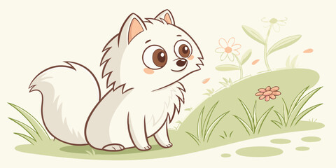 Obraz premium cute Pomeranian drawn digital painting watercolor illustration 