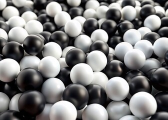 A Captivating Pile of Soft Black and White Balls with High Depth of Field, Showcasing Their Texture and Contrast in a Playful Arrangement for Sports and Leisure Imagery