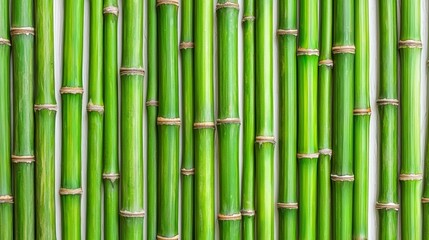 Obraz premium A vibrant arrangement of green bamboo stalks, showcasing their natural textures and colors in a harmonious pattern.