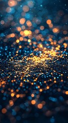 Fototapeta premium A vibrant abstract image featuring glowing blue and orange lights resembling a cosmic landscape or glittering particles.