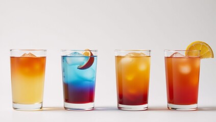 Image of four cocktails displayed against a pristine white backdrop