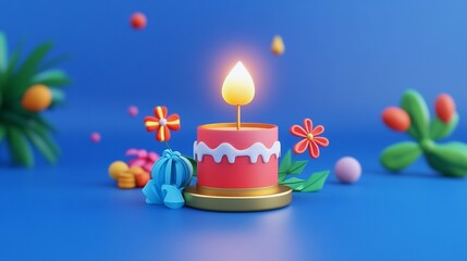 3D Model of Festive Candle with Golden Holder and Soft Flame