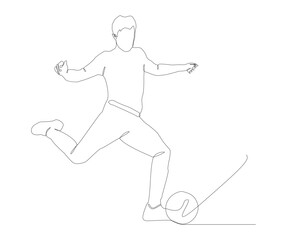 continuous line drawing of man kicking ball, celebration, document, application, website, web, mobile app, printing, banner, logo, poster design, etc. white background