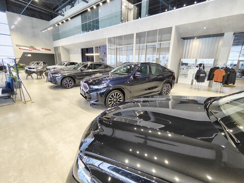 Tumen, Russia - November 09, 2024: Car in showroom of dealership BMW