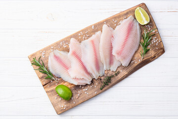 Raw tilapia fillet photography . Top view