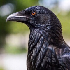 Fototapeta premium A black celtic raven with gleaming silver eyes