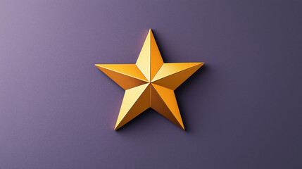 Three-dimensional gold star with textured surface set against a smooth purple background