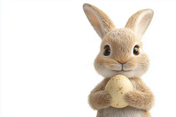 Obraz premium A Easter bunny holding an Easter egg, isolated on a white background, in a simple style.