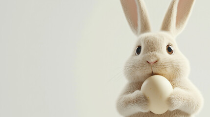 Obraz premium A Easter bunny holding an Easter egg, isolated on a white background, in a simple style. 