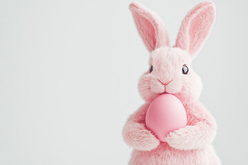 Obraz premium A Easter bunny holding an Easter egg, isolated on a white background, in a simple style. 