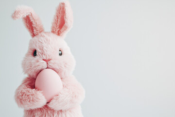 Obraz premium A Easter bunny holding an Easter egg, isolated on a white background, in a simple style. 