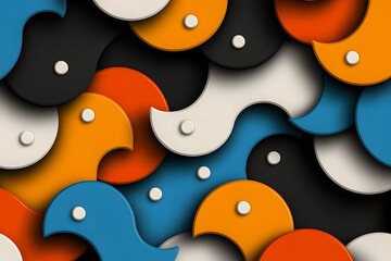 Vibrant Mid-Century Modern Abstract Pattern Featuring Curved Shapes in a Dynamic Arrangement of Bright Colors and Textures for Contemporary Art Enthusiasts