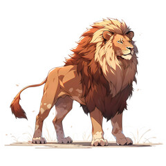 Obraz premium Illustration of a lion standing, isolated on a white background, design art, clip art image, Graphic logo, drawing clip art, Illustration painting, lion cartoon image