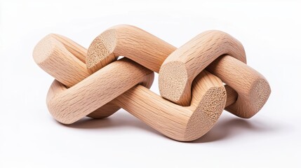 Wooden puzzle knot on a white isolated background.