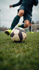 Obraz premium Dynamic Action Shot of Soccer Player Kicking Ball on Field