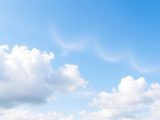 Pastel blue heavens with delicate cotton-like clouds and a few wisps of grey, pastel colors, weather patterns, fluffy white clouds