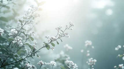 Delicate White Blooms in a Misty Morning