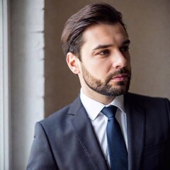 close - up portrait of handsome young businessman in suit looking at camera