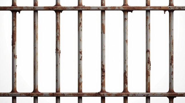Close-Up of Rusty Jail Bars Isolated on White Background