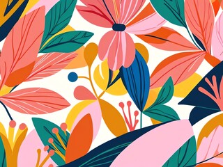 Vibrant Floral Fiesta: A Kaleidoscope of Blossoms and Leaves