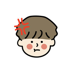 Angry child boy head. Feeling, argument, mood, expression concepts. Hand drawn character vector design illustration isolated on white background.