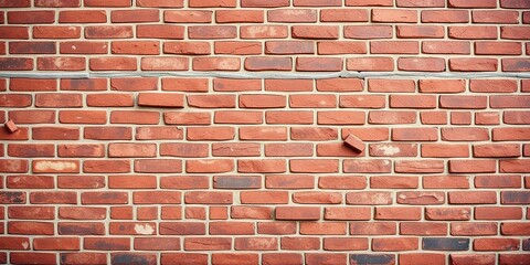 Distressed red brick wall featuring a random pattern of cracks and gaps for added visual interest, distressed red brick, cracked brick, concrete base