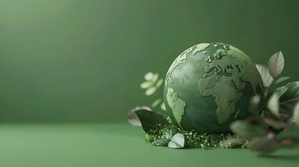 A green globe surrounded by foliage, symbolizing environmental awareness and sustainability.