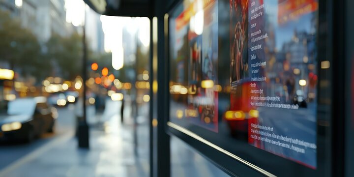 A close-up of a bus shelter mock-up with customizable graphics, highlighting brand visibility