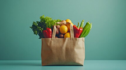 Reusable Cloth Bag Filled with Fresh Groceries