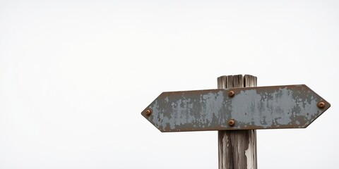 Old metal road signs and worn wooden post, mystical energy, country roads, weathered paint