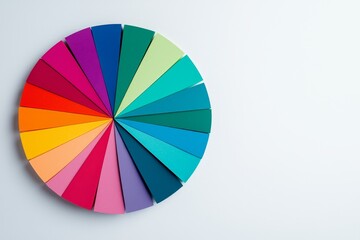 Fototapeta premium Colorful palette of paint samples arranged in a circular display on a neutral background. self development planning concept.