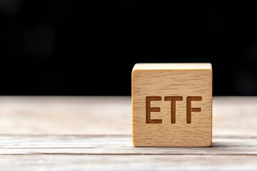 ETF Word Written on Wood Block on Chart Background – Financial Investment, Stock Market, Growth, Trading