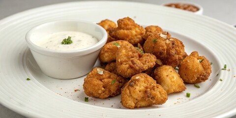Crispy Fried Cauliflower Bites with Ranch Dressing, appetizer, fried