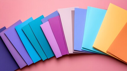Overlapping Colorful Paper Sheets in Minimalist Blue Tones Backdrop