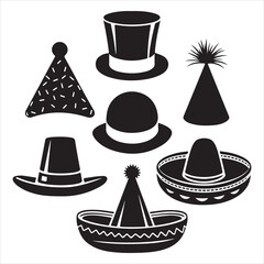 set of vector party hats silhouette
