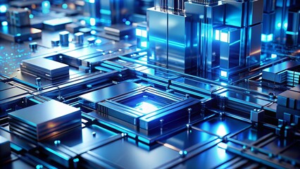 Abstract Realistic Modern Technology Overlap with Glowing Blue Metallic Background Frame Template for Innovative Designs and Digital Projects