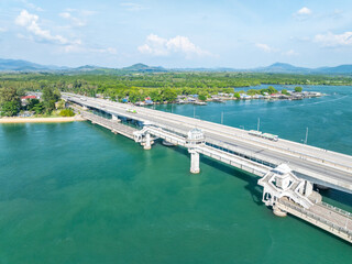 Aerial view of Sarasin bridge road transportation background concept The bridge is a between Phang...