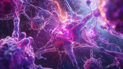 A vivid abstract representation of neurons and synapses, showcasing vibrant colors and intricate details, symbolizing the complexity of neural connections.