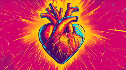 Heart with flashy colors, punk style, background punk style.