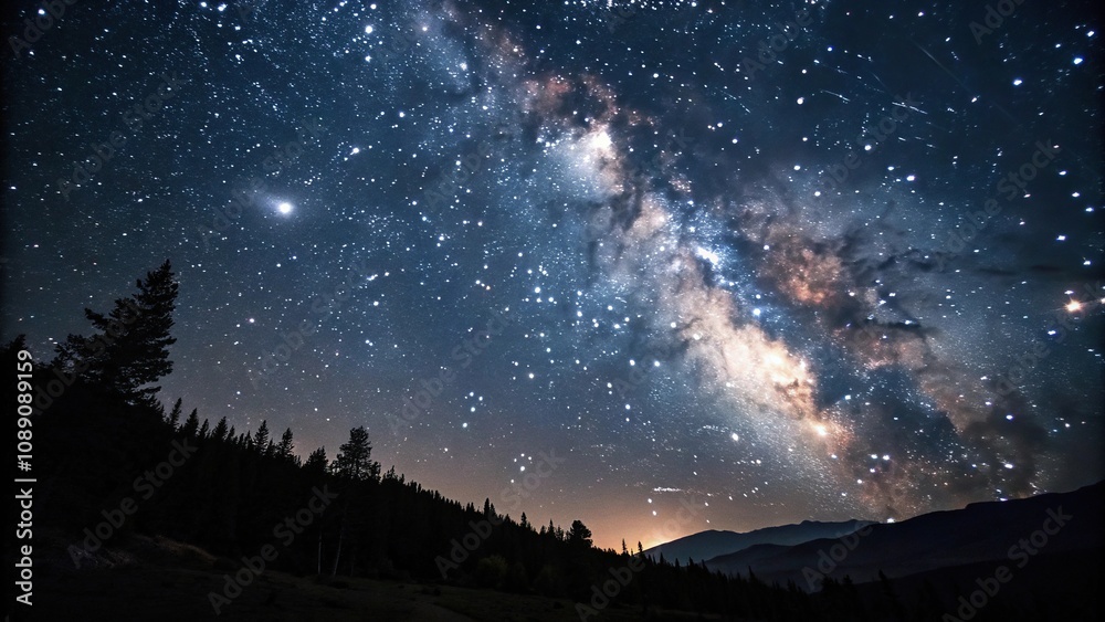 Wall mural dark celestial night sky with numerous stars, planets, and galaxies in the background, darkness, hea